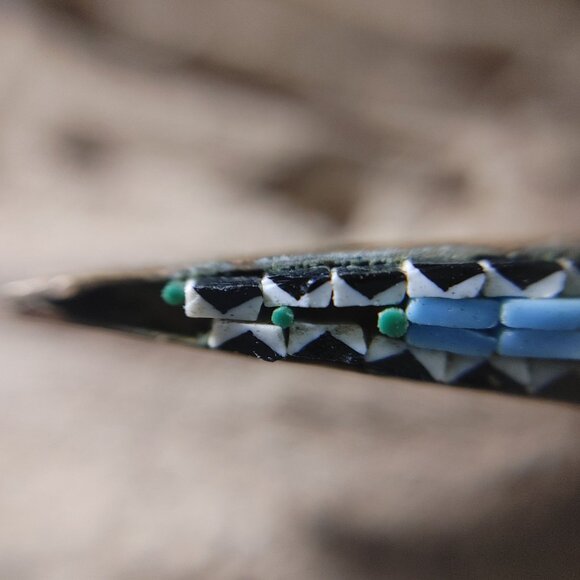 Antique Micro Mosaic Floral Bar Brooch Pin Gold Tone Italy Handmade Jewelry - Picture 7 of 16